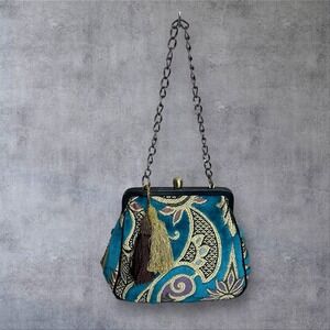 Vintage Maxx New York Velvet Tapestry Evening Mini Handbag Chain Strap‎ Sparkle